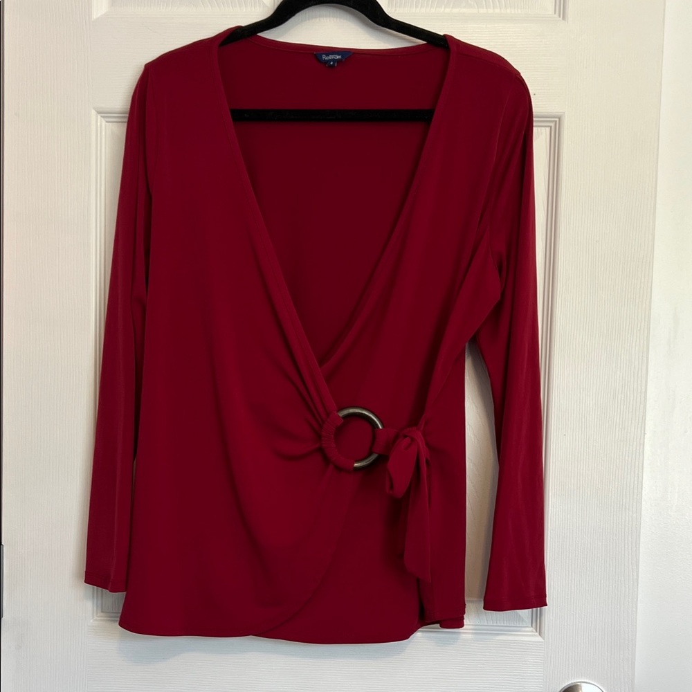 Reitmans Red Long Sleeve Wrap Blouse